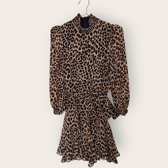 Zara Womens Dress Sz M Cheetah Animal Print Ruffle Princess Coastal Cowgirl Belt - Picture 2 of 16